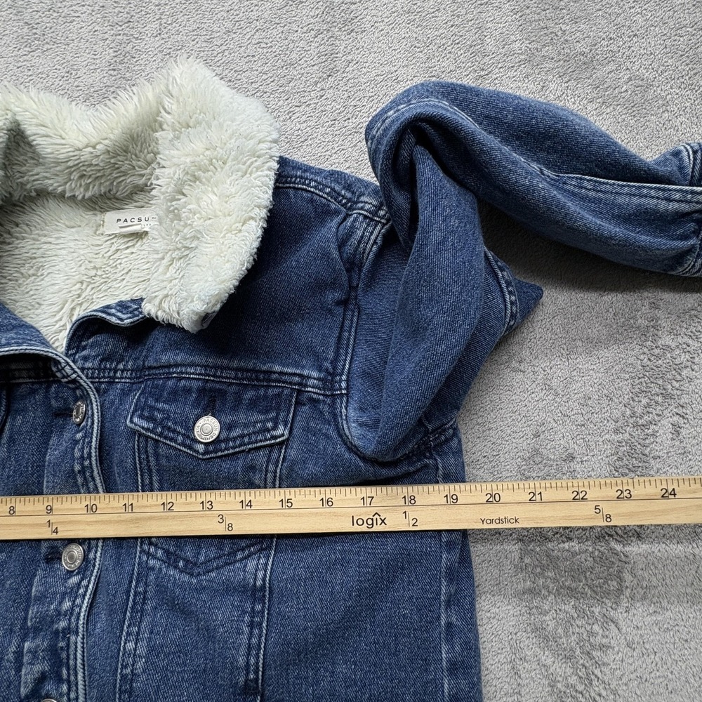 Pacsun Jacket Womens Medium Blue Denim Sherpa Lined Trucker Shearling Coat - Picture 7 of 7
